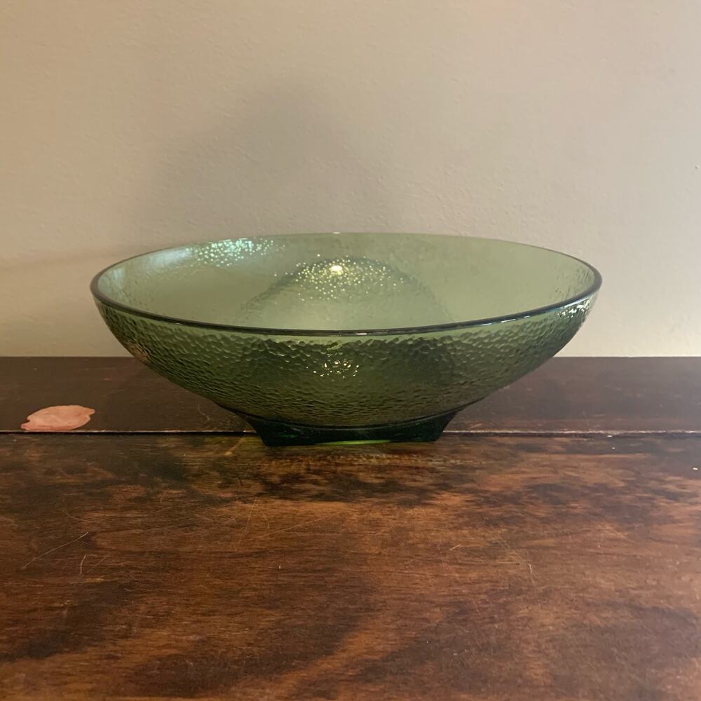 Vintage Hazel Atlas Colony pebblestone Avocado Green Glass Squareโ Base Bowl